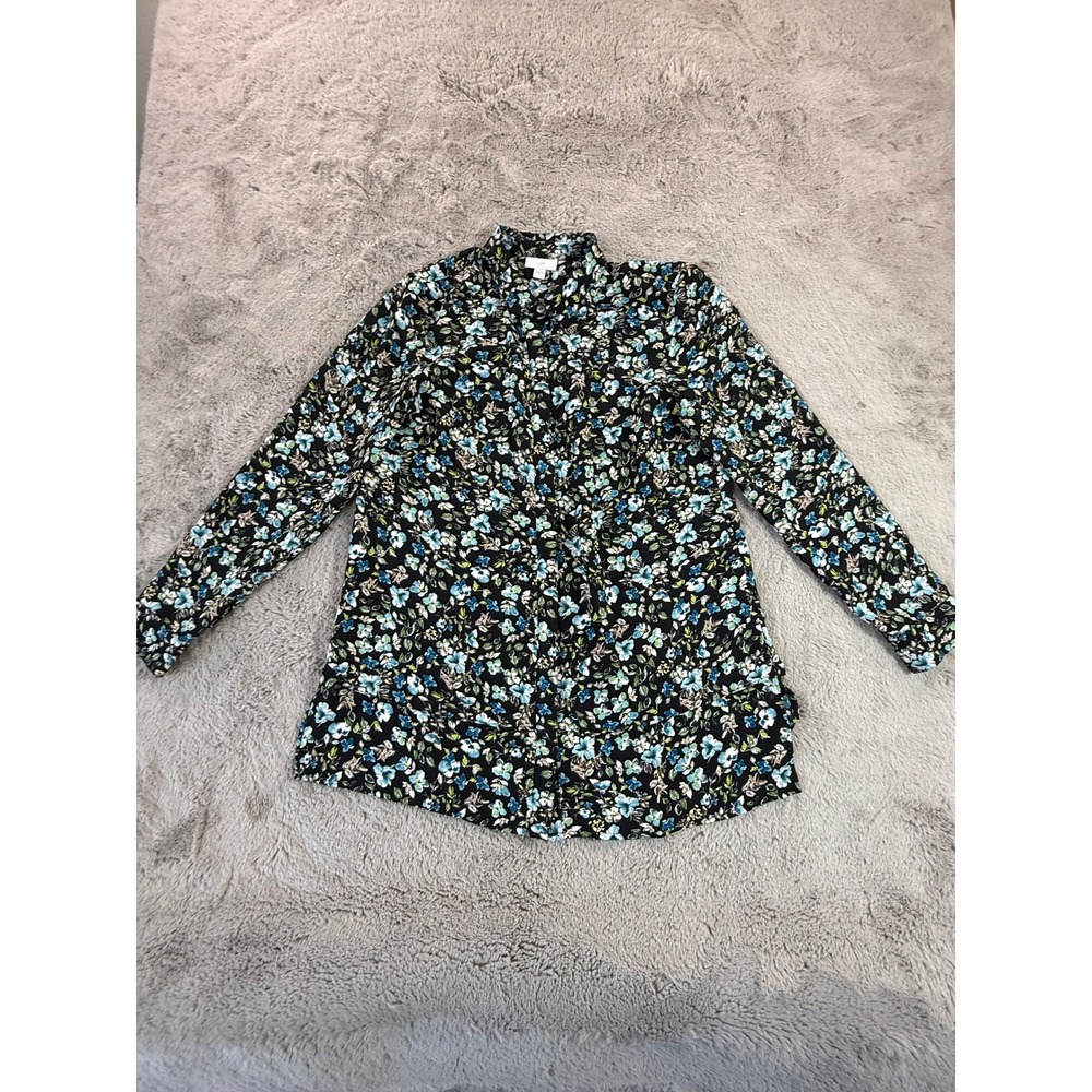 J. Jill Floral Print Button Down Long Sleeve‎ Shirt Dress Women's Small